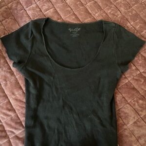 Brandy Melville Black Ribbed Short Sleeve Top
